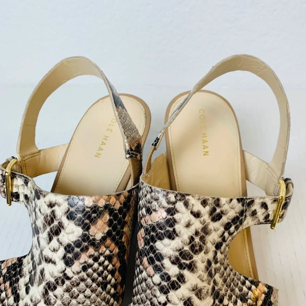 Cole Haan Philomena Grand Wedge Sandals 10.5B Snakeskin Print Leather 3
